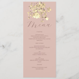 Bröllopsmenykort i roséguld med blommor meny