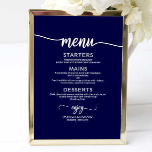 Bröllopsmenytecken Chic kalligrafi Navy Blue Poster