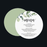 Bröllopsmiddag, Eucalyptus Greenery Meny<br><div class="desc">Modern Rustic Eucalyptus Greenery,  String Ljus,  Round Plate Fores,  Bröllop elopement Middag Menu. En perfekt pub-meny för din stora dag. Du kan ändra skriptteckensnittet färg och ändra menyn innehåll och typsnitt för att uppfylla dina behov.</div>