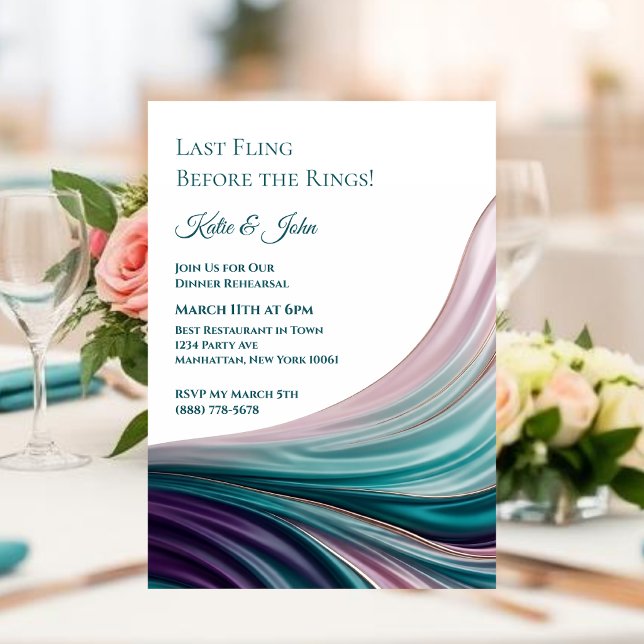 Bröllopsmiddag Repetition-Modern Teal & Blush Silk Inbjudningar (Wedding-Dinner Rehearsal-Modern Teal & Blush Silk Invitation )