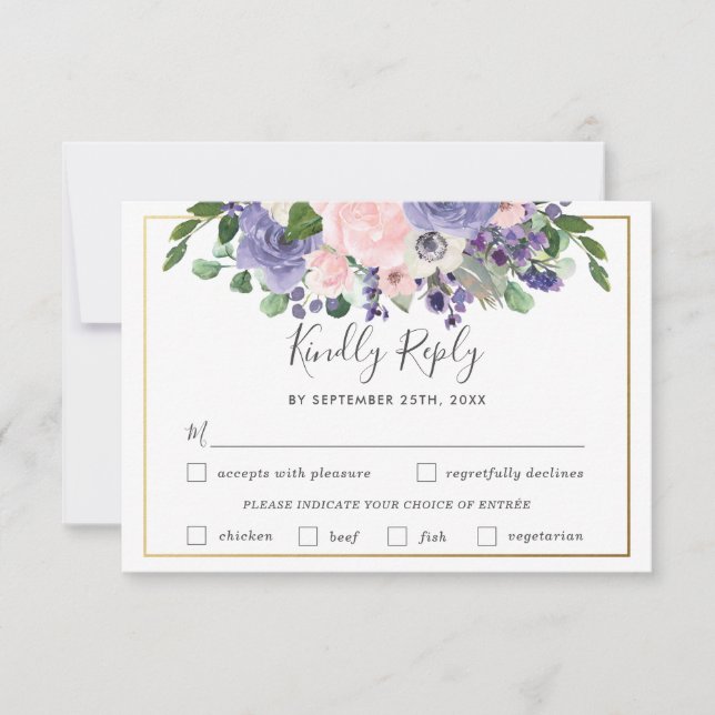 Bröllopsmiddag RSVP-kort med pastellila blomster OSA Kort (Framsida)