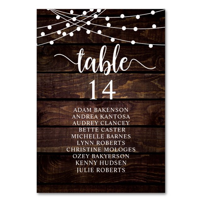 Bröllopsmiddag, rustika gästernas sittplatskarta bordsnummer (Framsidan)