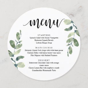 Bröllopsmiddagar, Eucalyptus Greenery Menu Meny