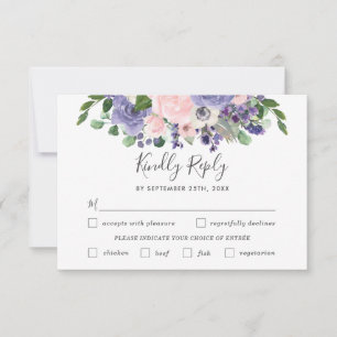 Bröllopsmiddagsval RSVP-kort med röda violetta blo OSA Kort