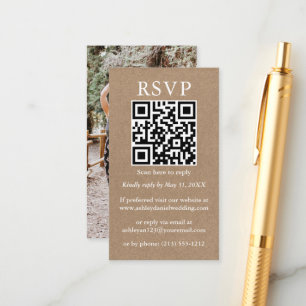 Bröllopsminimalistisk Enkel QR-foto Kraft RSVP Tilläggskort