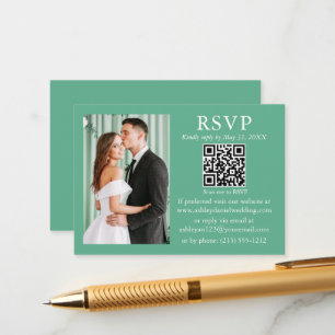 Bröllopsminimalistisk Foto Neo Mint Grön QR RSVP Tilläggskort