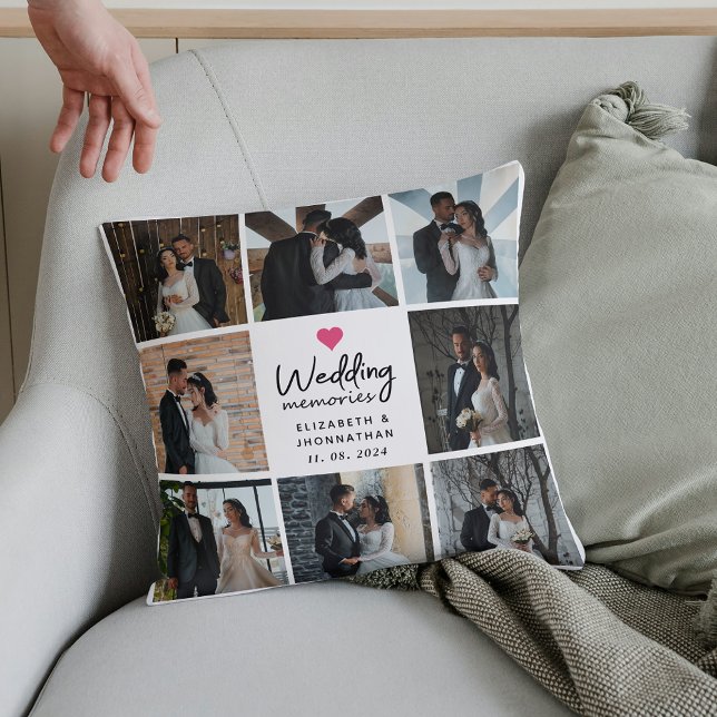 Bröllopsminnen Hjärtat Par Foto Collage Kudde (Skapare uppladdad)