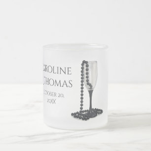 Bröllopsminnesmugg Elegant Pärldesign Frostad Glasmugg
