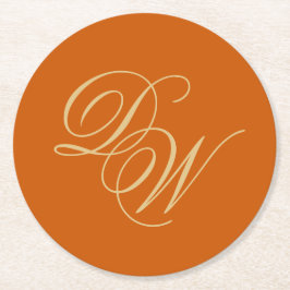 Bröllopsmonogram Bränd Orange 2 Initialer Script Underlägg Papper Rund