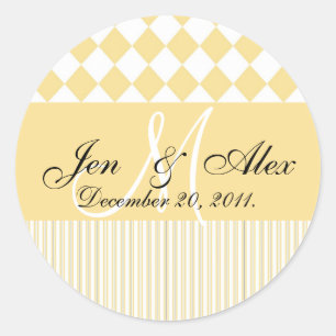 Bröllopsmonogram Bride Groom Date Seal Yellow Runt Klistermärke