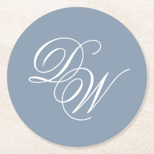 Bröllopsmonogram Dammig blå Elegant handskrift Enk Underlägg Papper Rund