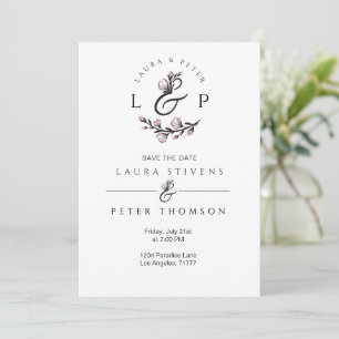 Bröllopsmonogram med blommande et-tecken inbjudningar