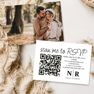 Bröllopsmonogram QR-kod RSVP med foto Elegant Tilläggskort