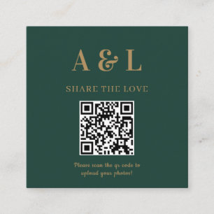 Bröllopsmonogram QR-kod Smaragdgrön Guld Tilläggskort