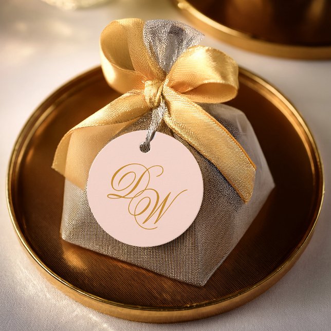 Bröllopsmonogram Rosa Enkel Elegant Skrift  Gåvor Etiketter (Skapare uppladdad)