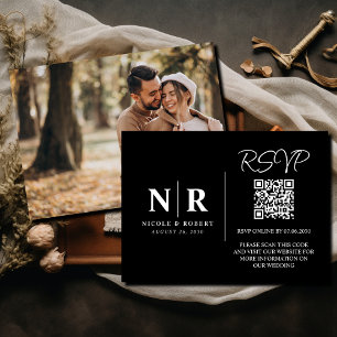 Bröllopsmonogram RSVP QR-kod Foto Elegant Tilläggskort