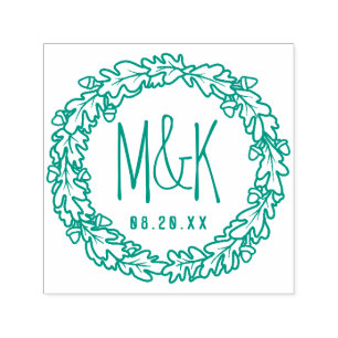 Bröllopsmonogram Spara datum Ekekoll Ekkrans Självfärgande Stämpel