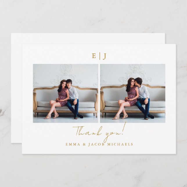 Bröllopsmonogram tack foto guld (Fram/baksida)