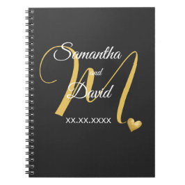 Bröllopsmonogramdesign med namn och datum anteckningsbok