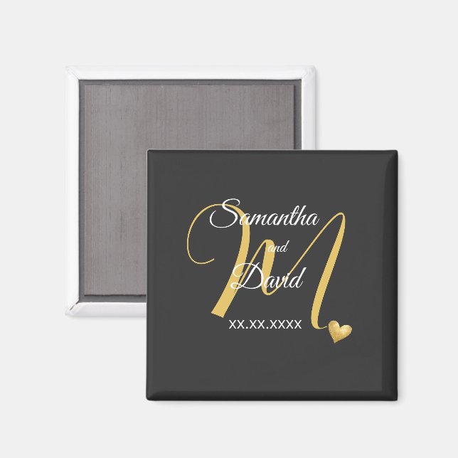 Bröllopsmonogramdesign med namn och datum magnet (Front/Back)