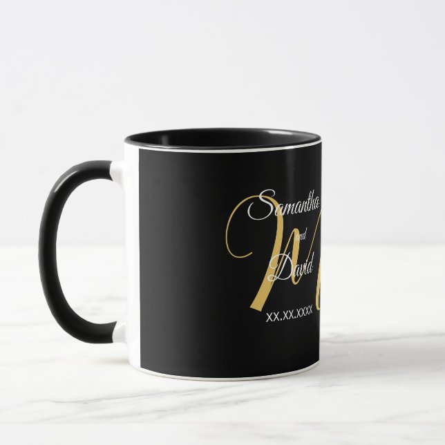 Bröllopsmonogramdesign med namn och datum mugg (Vänster)