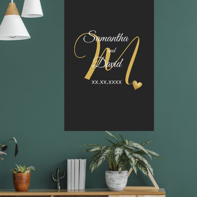 Bröllopsmonogramdesign med namn och datum poster (Vardagsrum 1)