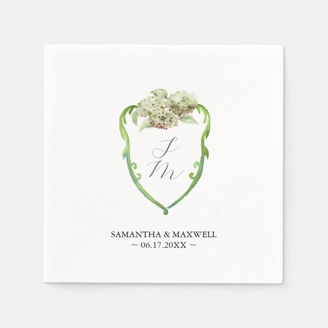 Bröllopsmonogramservetter Grön Hortensia Pappersservett (Framsidan)