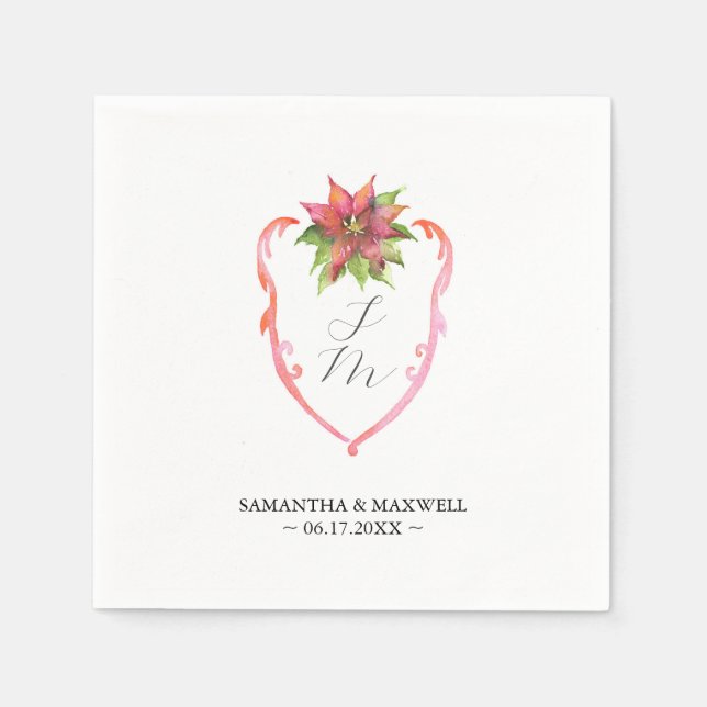Bröllopsmonogramservetter Poinsettia Pappersservett (Framsidan)