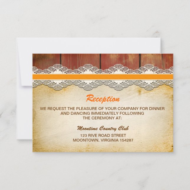 bröllopsmottagning design med trä och spets inbjudningar (Framsida)