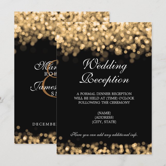 Bröllopsmottagning Endast Guld Ljussättning Inbjudningar (Fram/baksida)