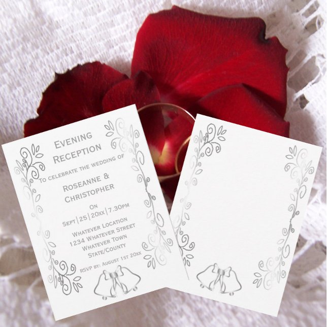 Bröllopsmottagning för silver Klockor Inbjudningar (Silver wedding reception invitation bells and scrollwork design)