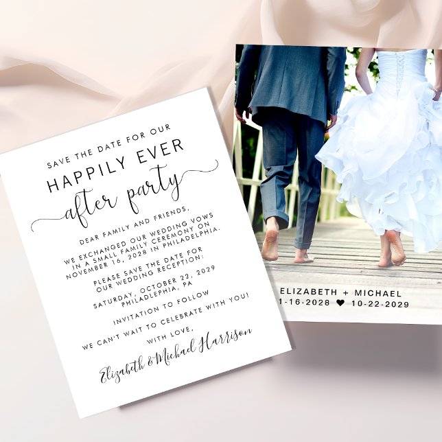 Bröllopsmottagning Foto Spara datumet (A stylish save the date announcement for a reception to celebrate your elopement or private wedding)