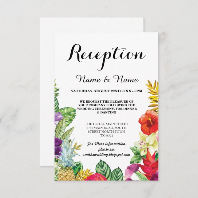 Bröllopsmottagning Kort Aloha Luau Tropisk (Fram/baksida)