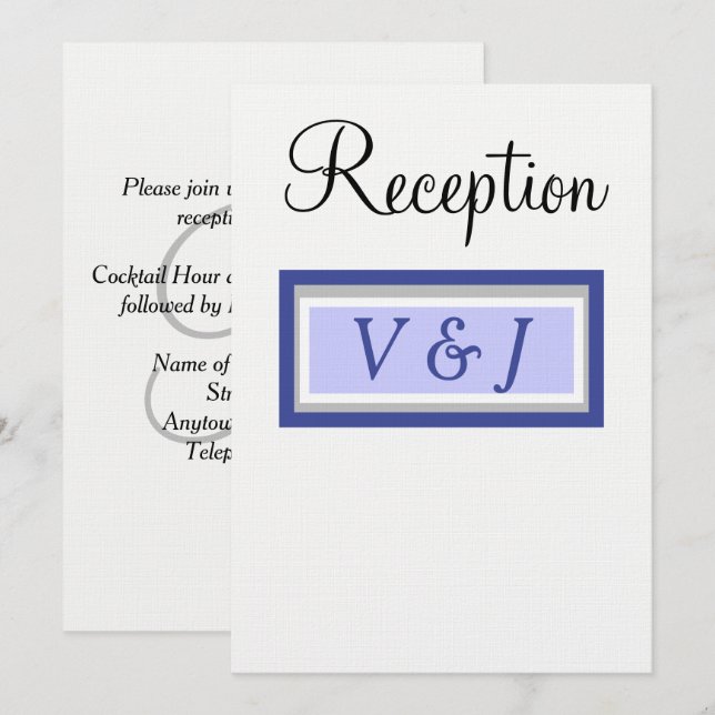 Bröllopsmottagning med monogram i periwinkle inbjudningar (Fram/baksida)