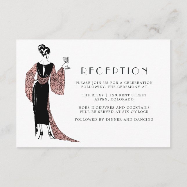 Bröllopsmottagning med tema Rose Gold och Blushvin Tilläggskort (Framsida)