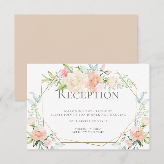 BRÖLLOPSMOTTAGNING | Rosa korallvattenfärgblommor Inbjudningar (Fram/baksida)