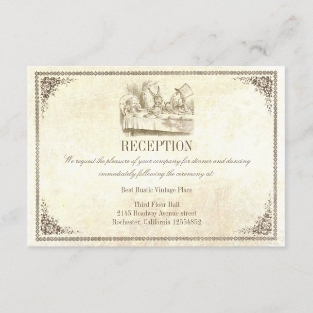 Bröllopsmottagningkort Alice i Underlandet Tilläggskort (Framsida)