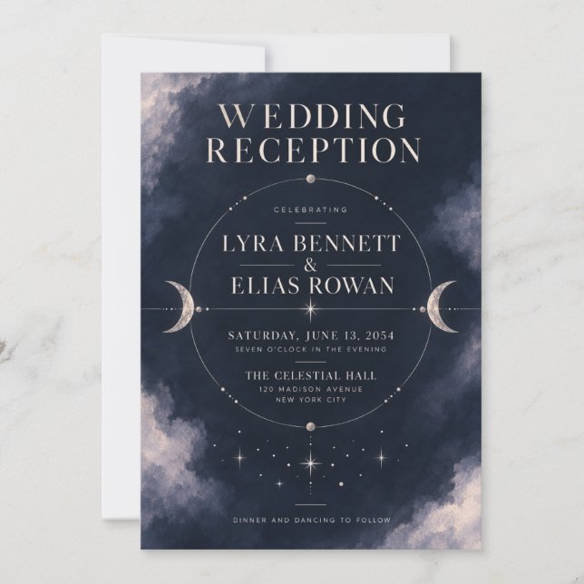 Bröllopsmottagningsinbjudan | Celestial Moonlit S Inbjudningar (Framsida)