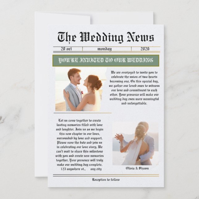 Bröllopsnyheter Vintage Tidningsbröllop  Inbjudningar (Framsida)