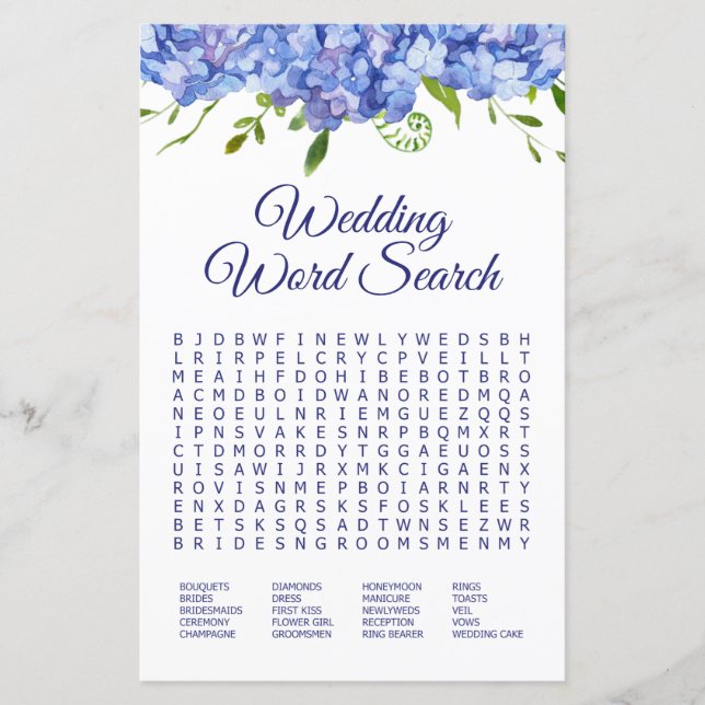 Bröllopsord Sök Blå Hortensia (Framsida)