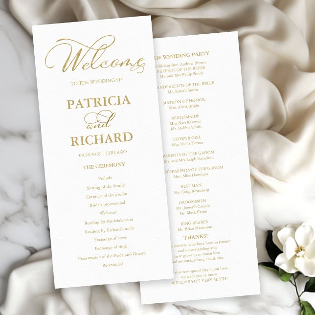 Bröllopsordning för högtidlig ceremoniprogram Guld Program (Skapare uppladdad)