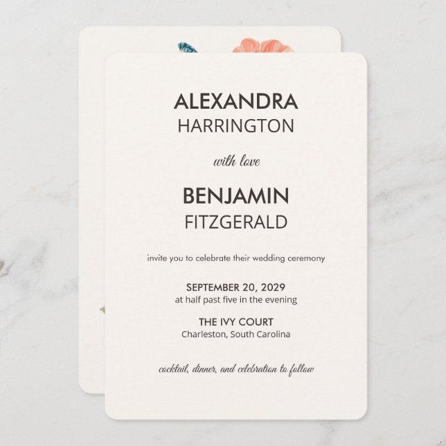 Bröllopspåfågel Botanisk | Vintage Blommig Konst Inbjudningar (Fram/baksida)