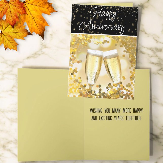 Bröllopspar Årsdag Celebrations Champagneglas Kort (greeting card front and inside template greeting)