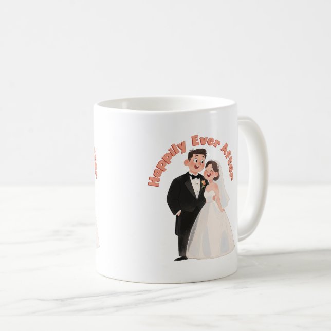Bröllopspar Illustration Lyckliga Evigt Kaffemugg (Framsida höger)