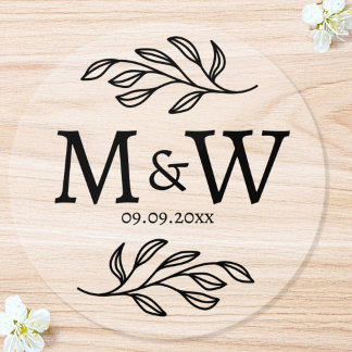 Bröllopspar Monogram Datum Botanisk Klar Runt Klistermärke