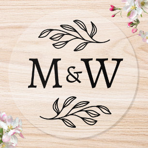 Bröllopspar Monogram Elegant Botanisk Klar Runt Klistermärke