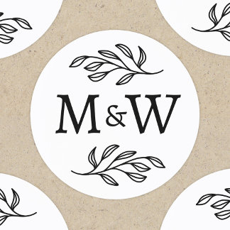 Bröllopspar Monogram Elegant Botanisk Runt Klistermärke