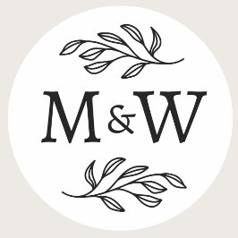 Bröllopspar Monogram Elegant Botanisk Runt Klistermärke