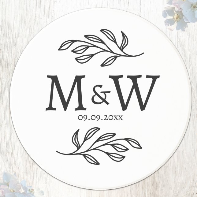 Bröllopspar Monogram Initialer Datum Botanisk Underlägg (Wedding couple monogram initials coaster)