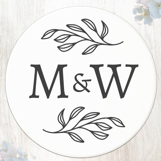 Bröllopspar Monogram Initialer Elegant Botanisk Underlägg (Wedding couple monogram initials wedding favor souvenir coaster)